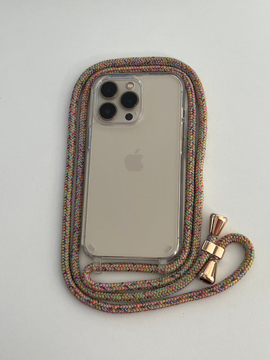 Rainbow Sherbet - Clear iPhone Crossbody Case with Rainbow Rope