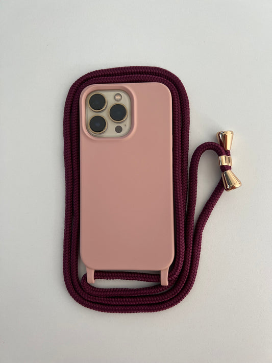Cotton Candy - Rose Pink iPhone Crossbody Case with Maroon Rope